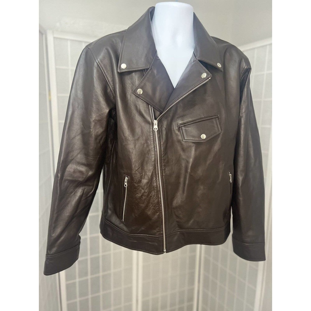 LUIS LEATHER Lambskin Cafe Dark Brown Leather Motorcycle Jacket Large 48